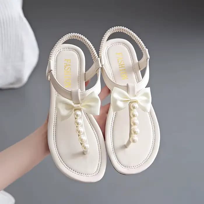Chaussures Beige été 2025 sans talon diamant chaussures pour femmes sandales plates en caoutchouc po
