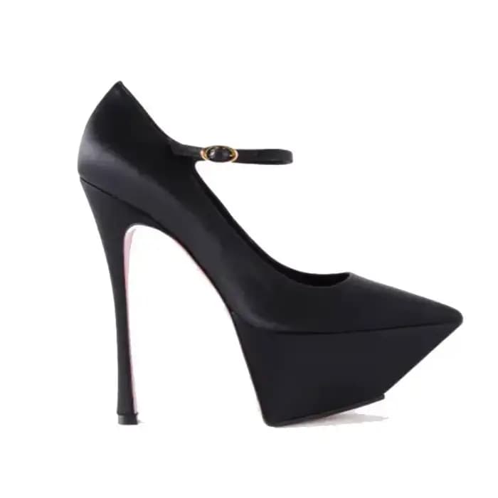 Escarpins à talon épais en cuir verni avec bride à boucle, sexy, à bout pointu, talon aiguille, coul