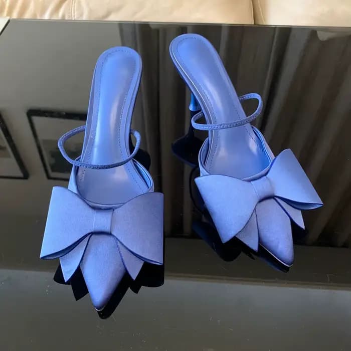 Mode noeud papillon talons hauts sandales femmes 2025 été Slingback pompes Vintage Satin bout pointu