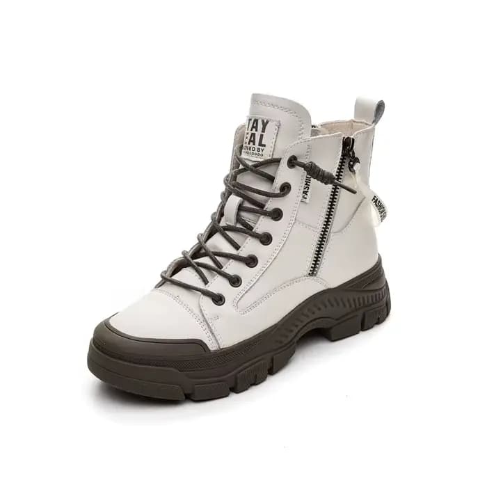 Chaussures de printemps et d'automne en cuir véritable pour femmes, bottines à semelle épaisse, bott