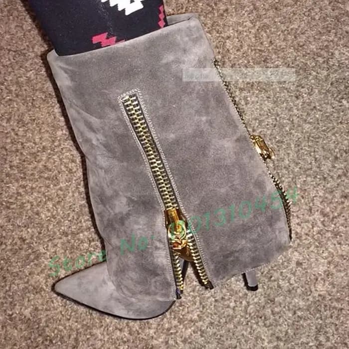 Bottines décoratives à fermeture éclair dorée pour femmes, chaussures élégantes à bout pointu, talon