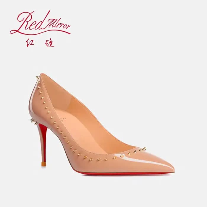 Talons hauts pointus à semelle rouge nude pour femmes, chaussures à bouche peu profonde, petits talo