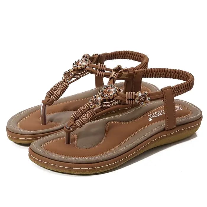 Sandales bohèmes en perles de bois pour femmes, tongs, pantoufles, sandales de plage d'été pour dame