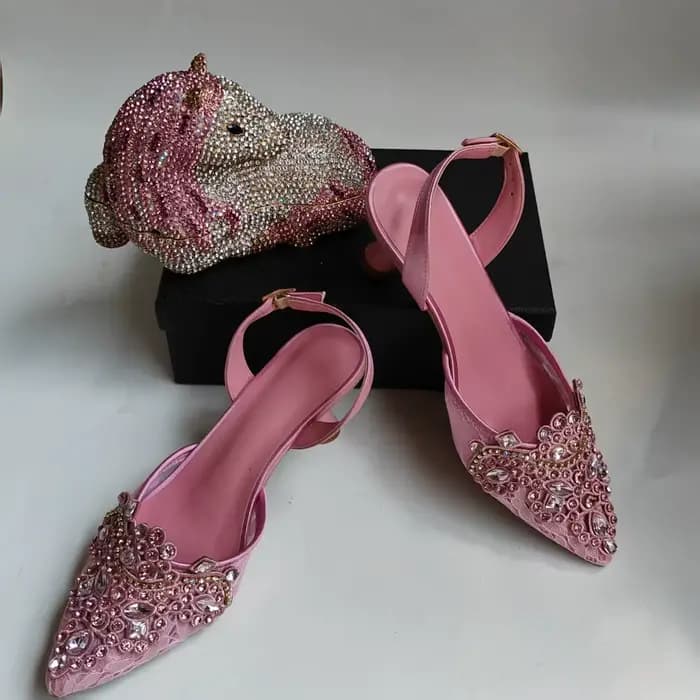 LNATISNOVA – ensemble de chaussures à talons hauts avec nœud en cristal rose pour femmes, sandales à