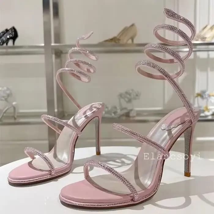 Sandales de gladiateur à talons hauts et fins pour femmes, strass brillants, cheville en forme de se