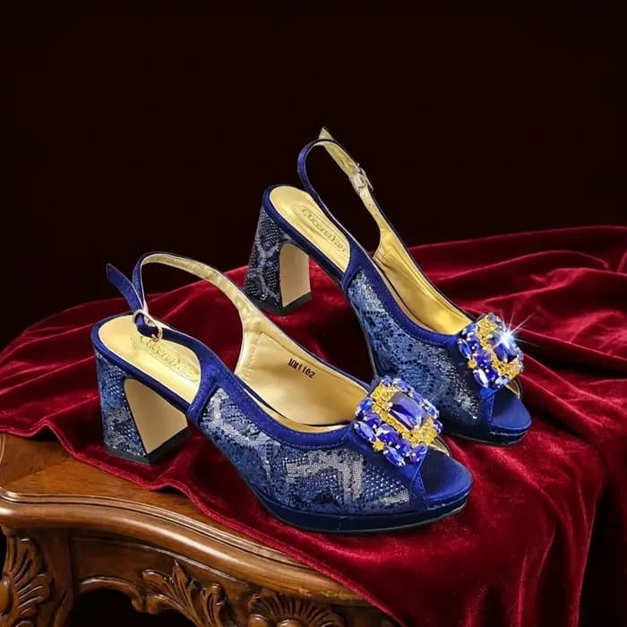 Ensemble Chaussures et Sac de Luxe Italien 2026 pour Femme, à Talons Hauts et Bout Ouvert, Bleu Roya