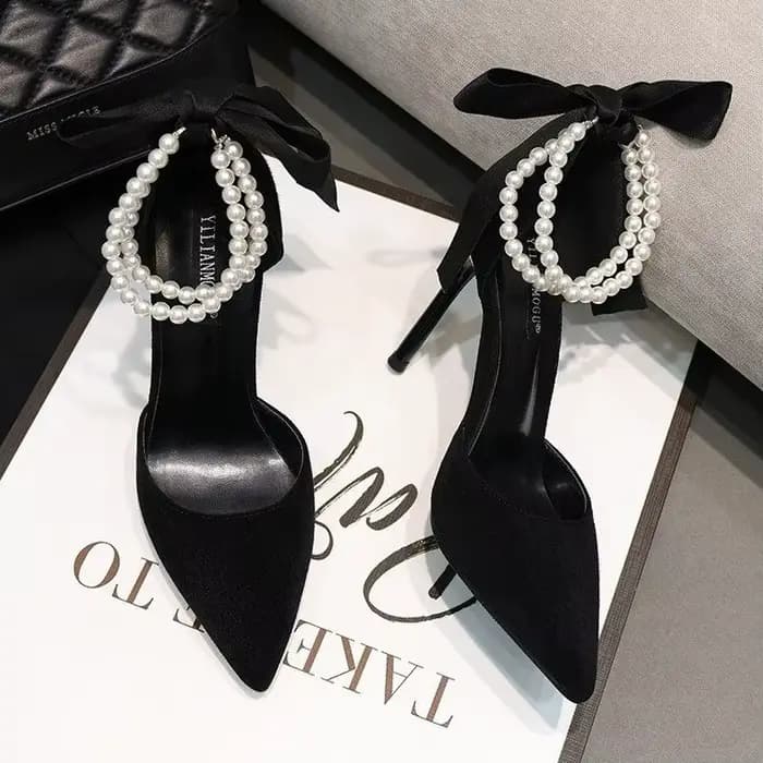 Escarpins noirs pour femmes 2026 – Nouvelle collection d'été, design de marque, perles et chaînes, t