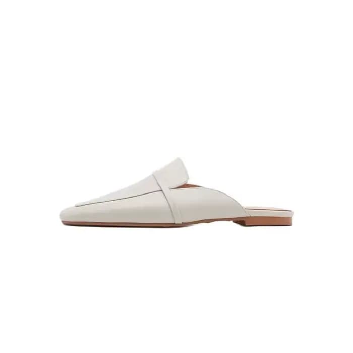 Mules carrées en cuir de vache pour femmes, chaussures plates simples, pantoufles d'extérieur, style