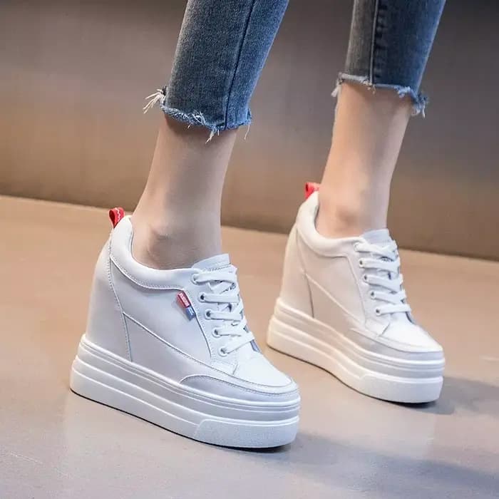 11cm 2025 plate-forme baskets à semelles compensées chaussures d'été en cuir véritable Air Mesh creux femmes blanc