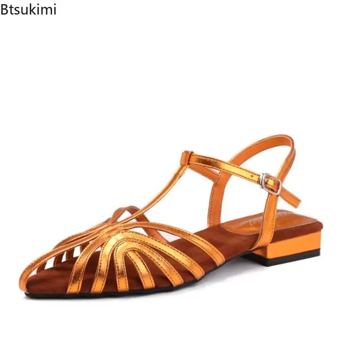 Nouvelles sandales plates à talon carré et bride en T pour femme 2026