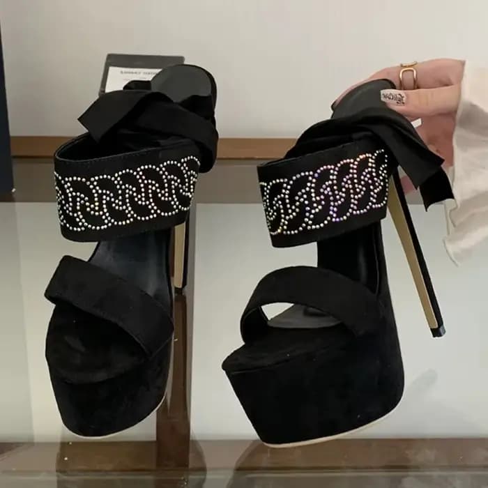 Eilyken – sandales à talons hauts en cristal et diamant pour femmes, chaussures de danse sur poteau à lacets à la cheville, mode d'été
