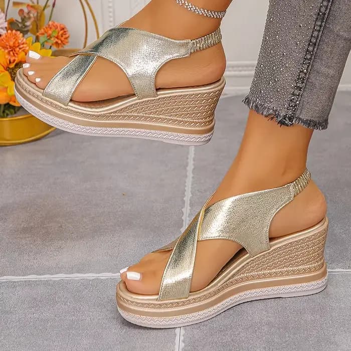 Or croix sangle talons compensés sandales femmes été 2025 plate-forme épaisse léger