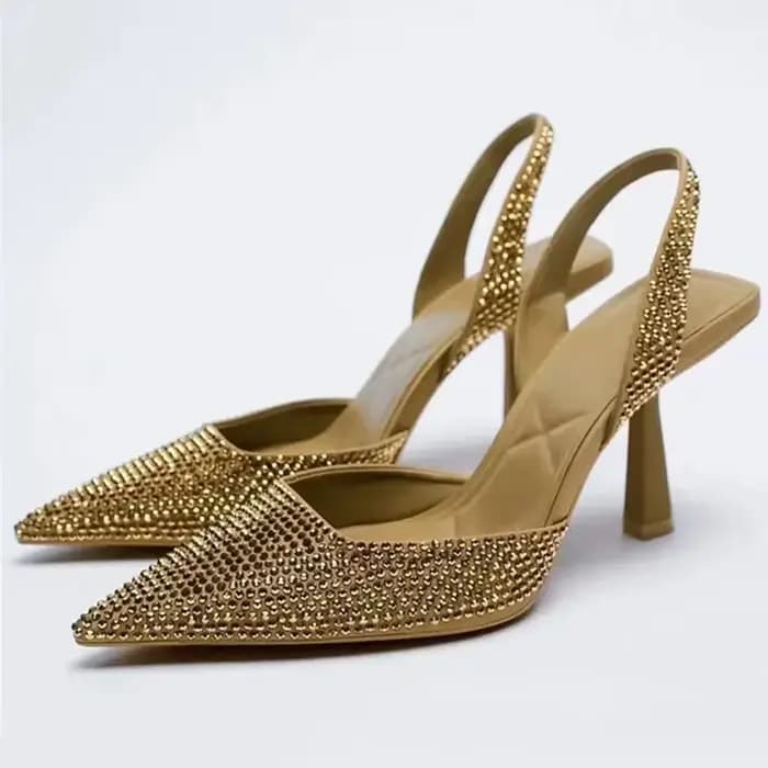 Escarpins à talons hauts 2025 été nouvelle marque sandales pour femmes mode boucle en cristal Slingback