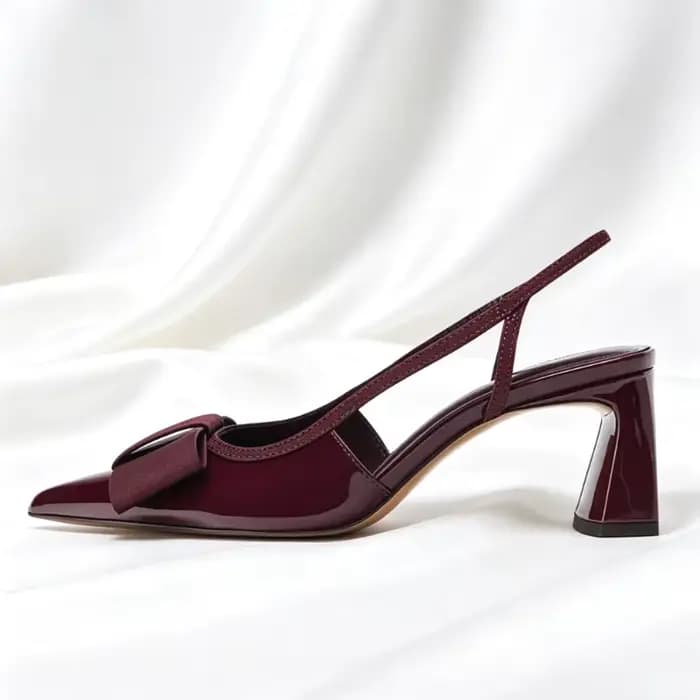 Sandales à talons en cuir verni pour femmes, escarpins élégants à bout pointu avec nœud bordeaux, escarpins de luxe de styliste pour dames, 2026