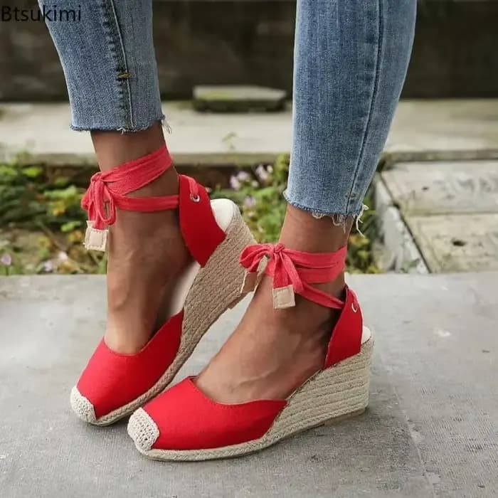 Nouvelles sandales espadrilles à bride cheville pour femme 2026 – Chaussures décontractées d'été respirantes en toile de lin et chanvre