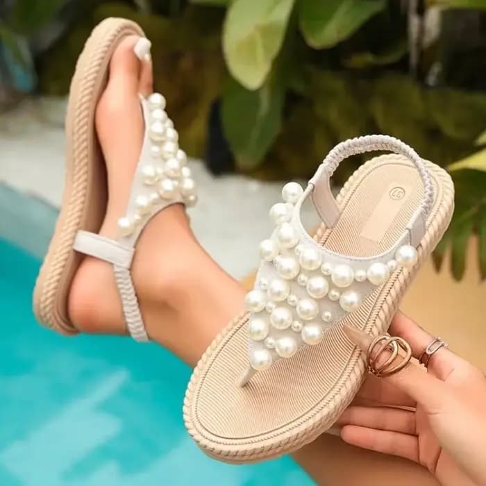 Sandales de plage de luxe décorées de perles pour femme