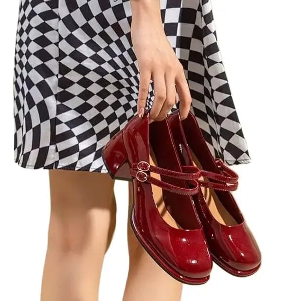 Chaussures Mary Jane à talons hauts rétro, style féerique, talon moyen, en cuir PU, bout rond, pour l'été