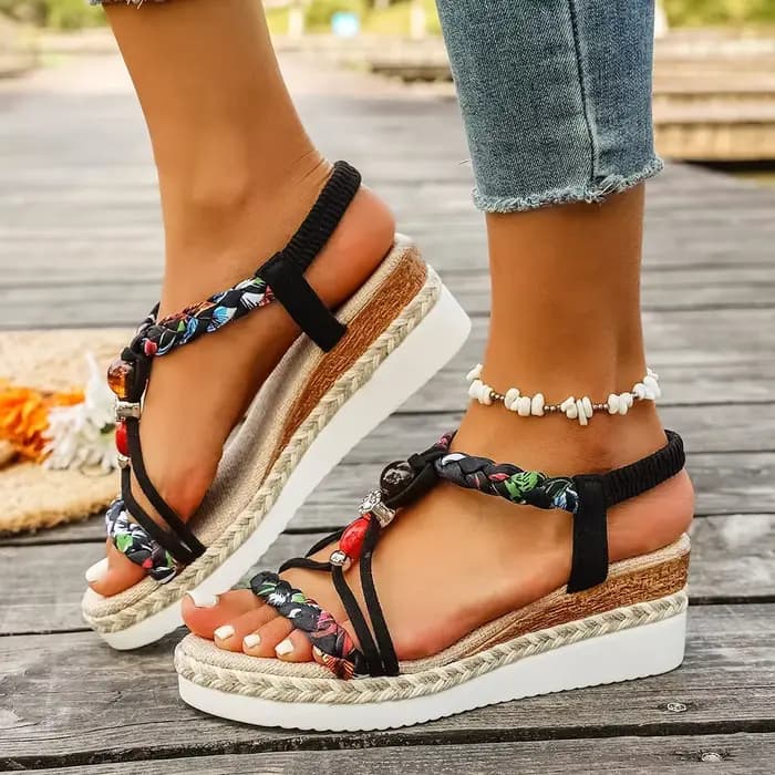 Mode t-strap plate-forme sandales pour femmes nouveau mélange de couleurs bande élastique