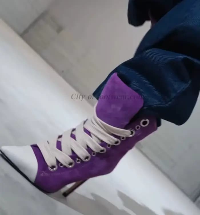 Bottines à bout pointu en daim chic, talons aiguilles, lacets colorés, cuir, grandes tailles, chaussures de luxe pour femmes, talons hauts sexy marron.
