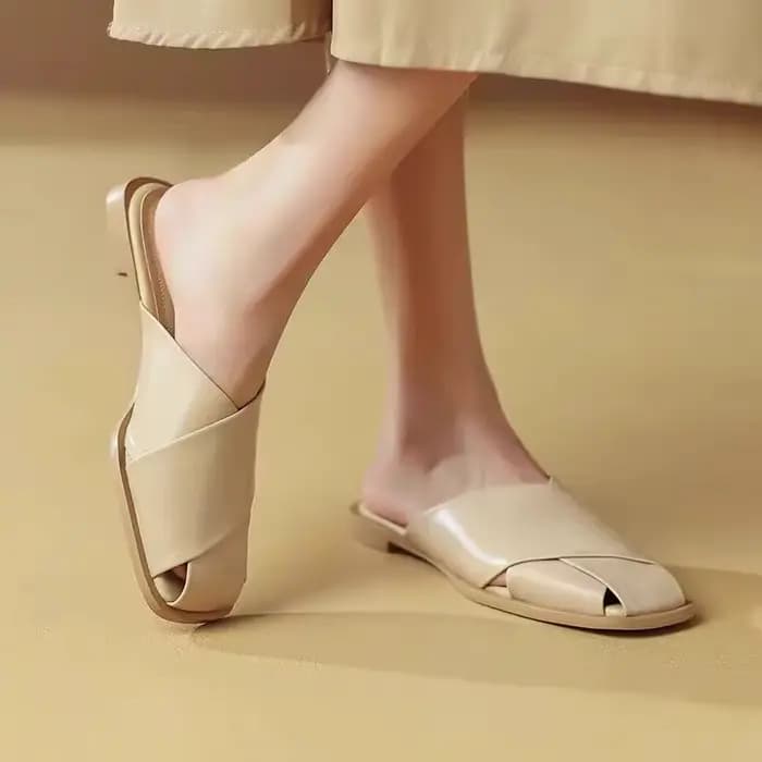 Femmes Mules 2025 été élégant carré bout fermé pantoufles plates