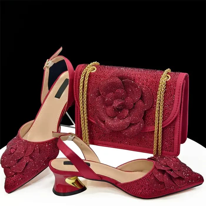 Nouveau Afrique sandale pompes chaussures avec sacs assortis dernières strass femmes africaines talons carrés