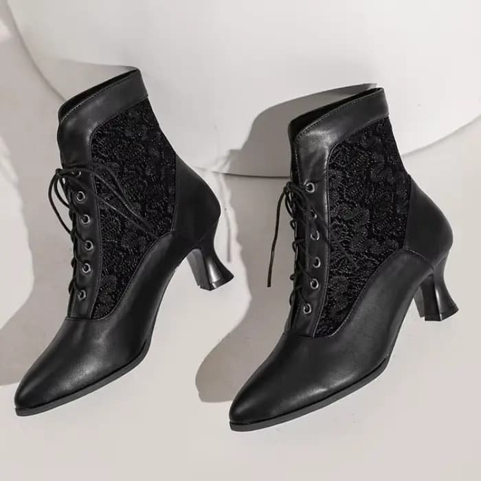 Bottines victoriennes en cuir à lacets pour femmes