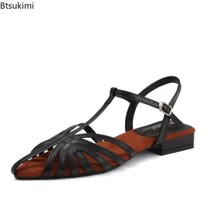 Nouvelles sandales plates à talon carré et bride en T pour femme 2026