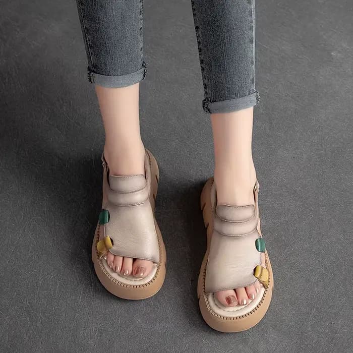 DRKANOL 2026 Sandales en cuir véritable faites à la main pour femme