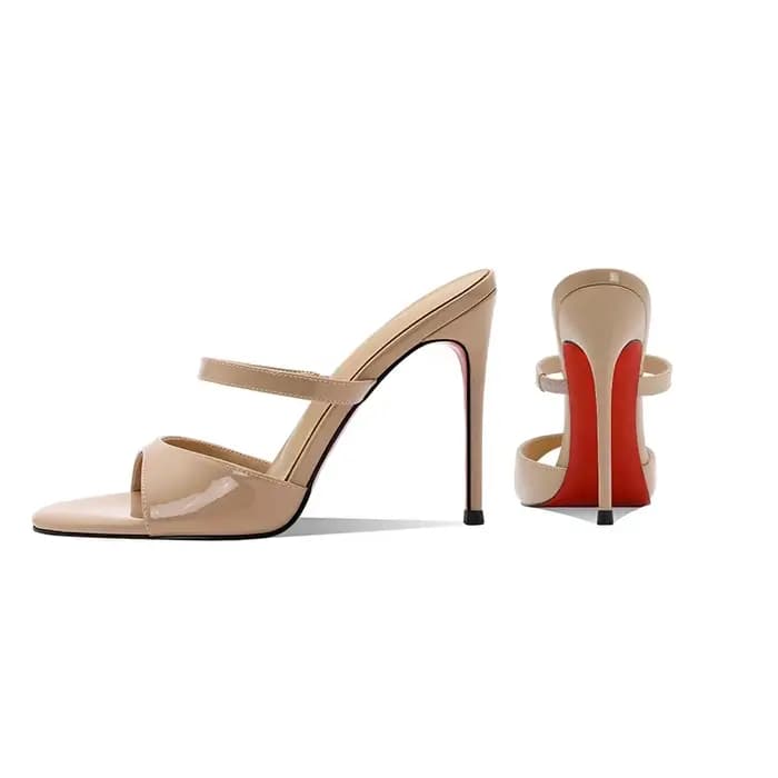 Sandales en cuir verni noir, pantoufles d'extérieur pour femmes, talons fins, bout rond, orteils exposés, nouveaux talons hauts d'été sexy