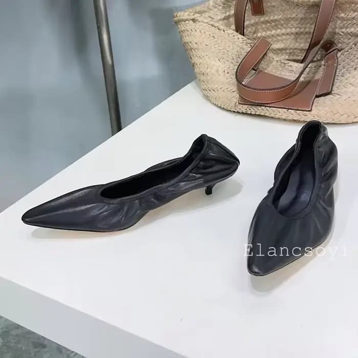 Bout pointu talons hauts chaussures simples femmes pompes en cuir véritable plissé Zapatos De Mujer printemps Simple