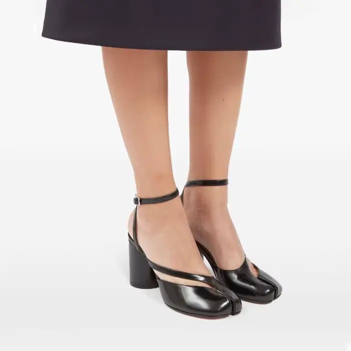 Tabi – escarpins d'été en cuir à bout fendu pour femmes noires