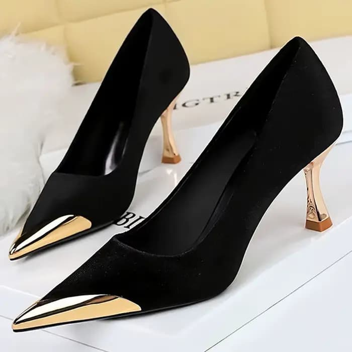 Escarpins pour femmes en daim de luxe, grande taille 43, talons de 7 cm, à bout pointu métallique, talons chaton, chaussures de soirée sexy et tendance