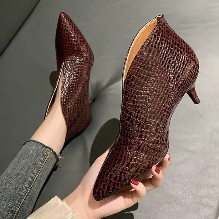 FHC nouvelles bottes nues à talons hauts en forme de V pour femmes, chaussures en cuir PU serpent pour femmes, bout pointu, bottines, noir, bleu, livraison directe