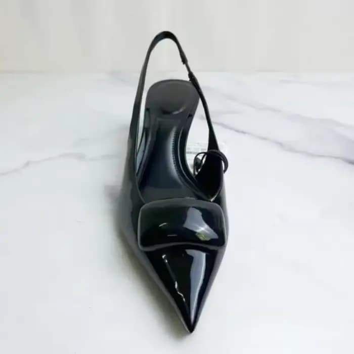 Chaussures de bureau à talons hauts en cuir verni noir pour femmes