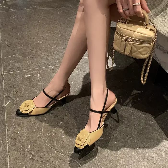 2025 été en cuir véritable talons hauts sandales à fleurs femme bride à la cheville