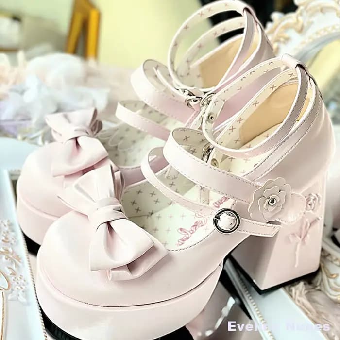 Sandales Lolita à talon épais et plateforme, ornées de roses et de nœuds, polyvalentes, mignonnes et élégantes pour étudiantes
