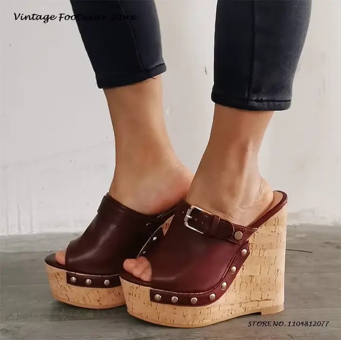 Pantoufles à plateforme compensée avec boucle de ceinture et bout rond, chaussures décontractées augmentant la hauteur, Mules à enfiler pour femmes, printemps et été
