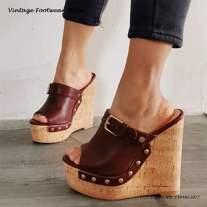 Pantoufles à plateforme compensée avec boucle de ceinture et bout rond, chaussures décontractées augmentant la hauteur, Mules à enfiler pour femmes, printemps et été