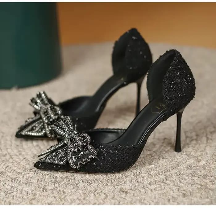 Escarpins à nœud papillon en perles blanches pour femmes