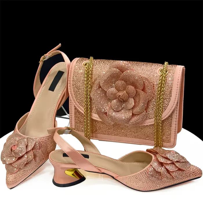 Nouveau Afrique sandale pompes chaussures avec sacs assortis dernières strass femmes africaines talons carrés