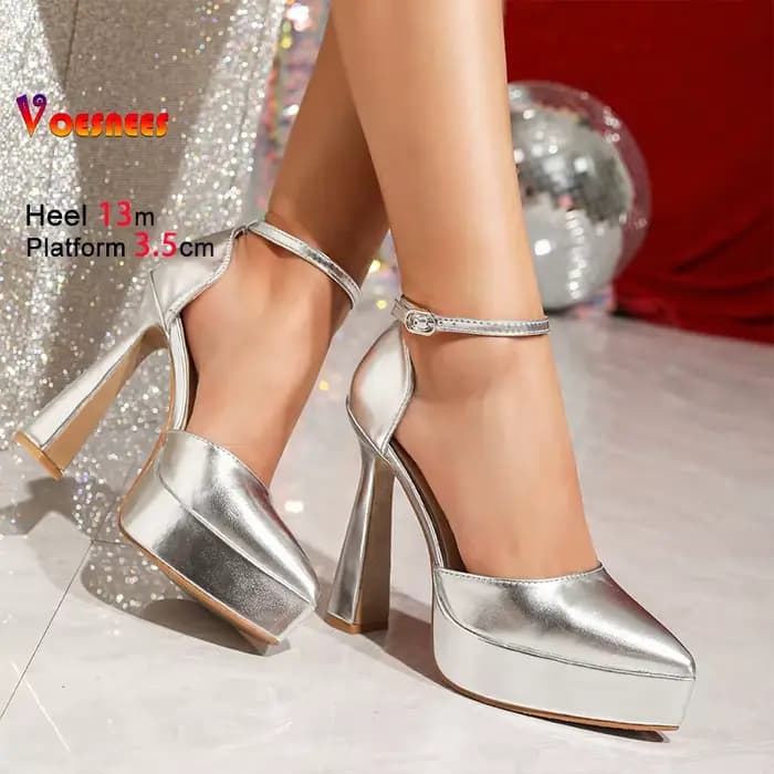 Argent talons hauts 13CM plate-forme d'été femmes élégantes chaussures de fête