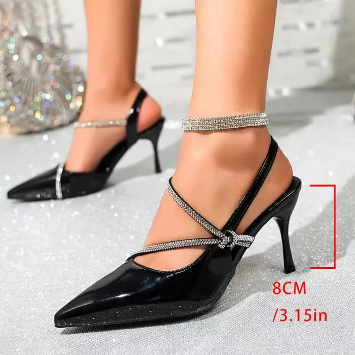 Escarpins Slingback Sexy en Cuir Verni Noir pour Femme