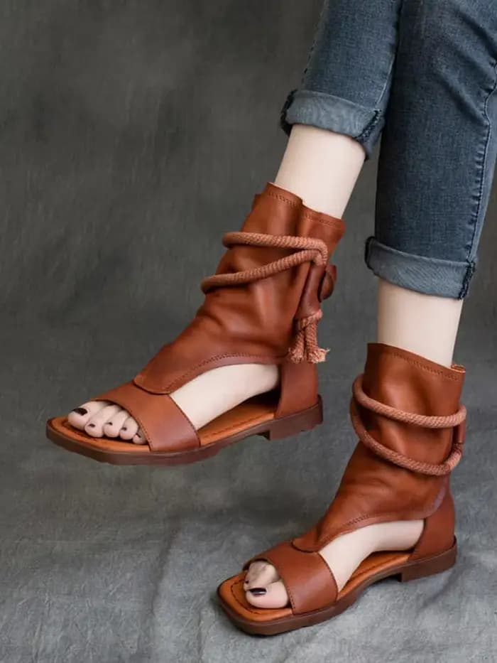 Birkuir-Sandales hautes en cuir véritable pour femmes