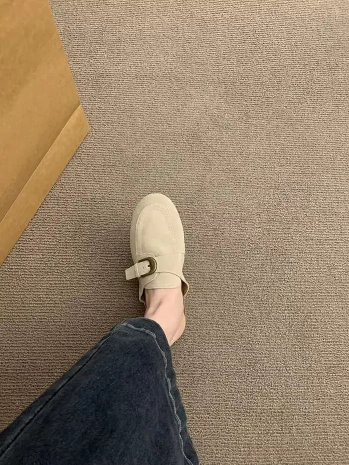 Mules vintage françaises en daim à bout fermé pour femmes