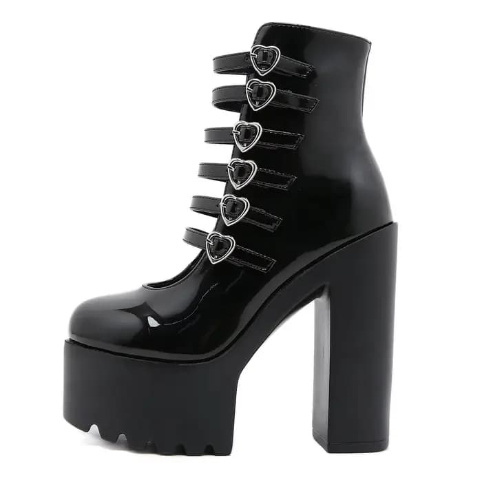 Gdgydh escarpins à talons bloc pour femmes mode multi boucle sangle coeur conception robe Cosplay chaussures côté