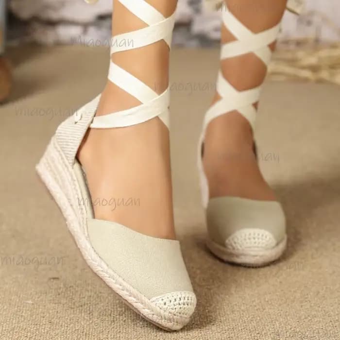 Sandales compensées en espadrille à lacets pour femmes
