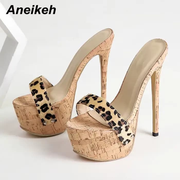 Aneikeh Sexy léopard plate-forme sandales talons hauts 2025 pantoufles d'été Mules dames mode Peep orteil sans lacet Club chaussures curseurs