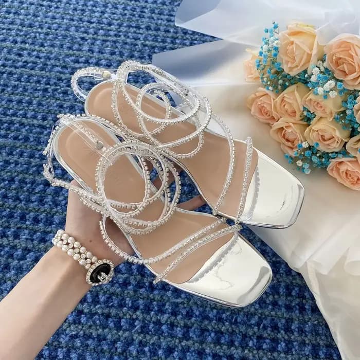 Sandales pour femme strass été 2025 chaussures Sexy talons hauts fins femmes