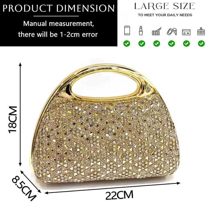 Venus Chan 2026 – Escarpins italiens dorés pour femme avec détails en strass et sac assorti – Design élégant à bout pointu