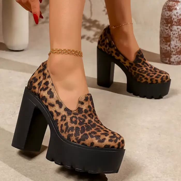 Pumps à plateforme épaisse à imprimé léopard pour femmes